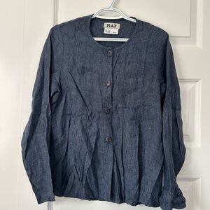 Flax 100% Linen Navy Button-Up Lagenlook Blouse